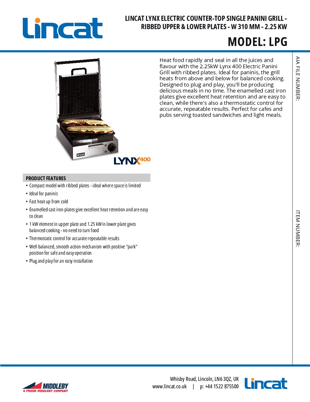 Lincat LPG Single Panini Grill Lincat LPG Single Panini Grill - Image 3