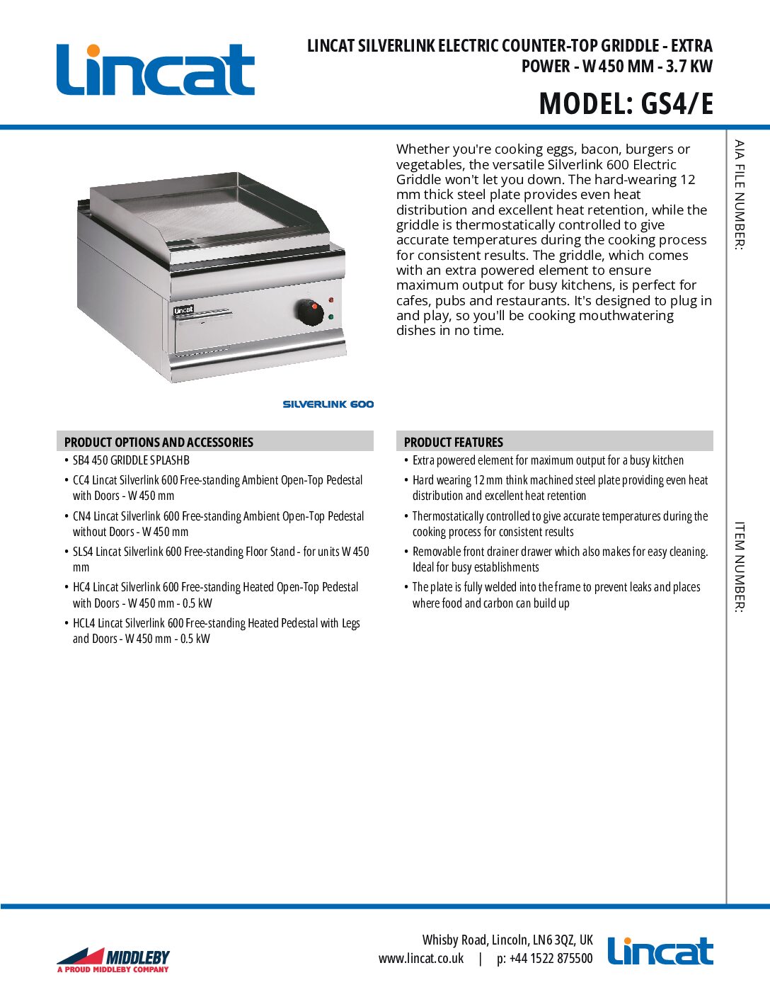 Lincat GS4/E Machine Steel Plate Electric Griddle 450mm Lincat GS4/E Machine Steel Plate Electric Griddle 450mm - Image 3