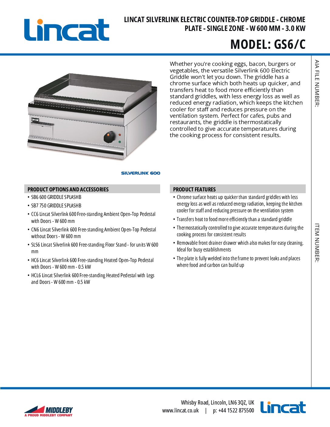 Lincat GS6/C Hard Chrome Plate Electric Griddle Lincat GS6/C Hard Chrome Plate Electric Griddle - Image 3