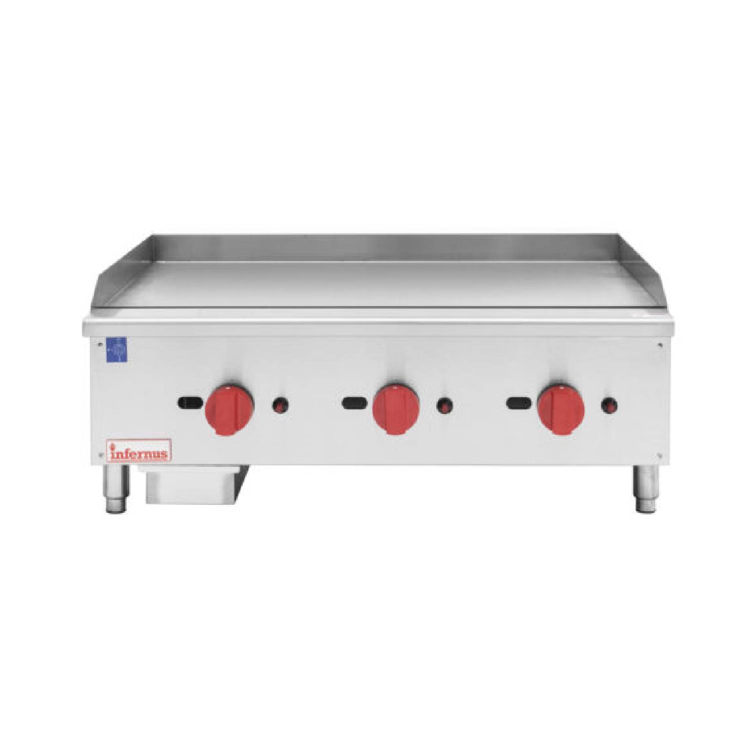 Infernus Counter Top 3 Burner Gas 900mm Griddle 20mm plate
