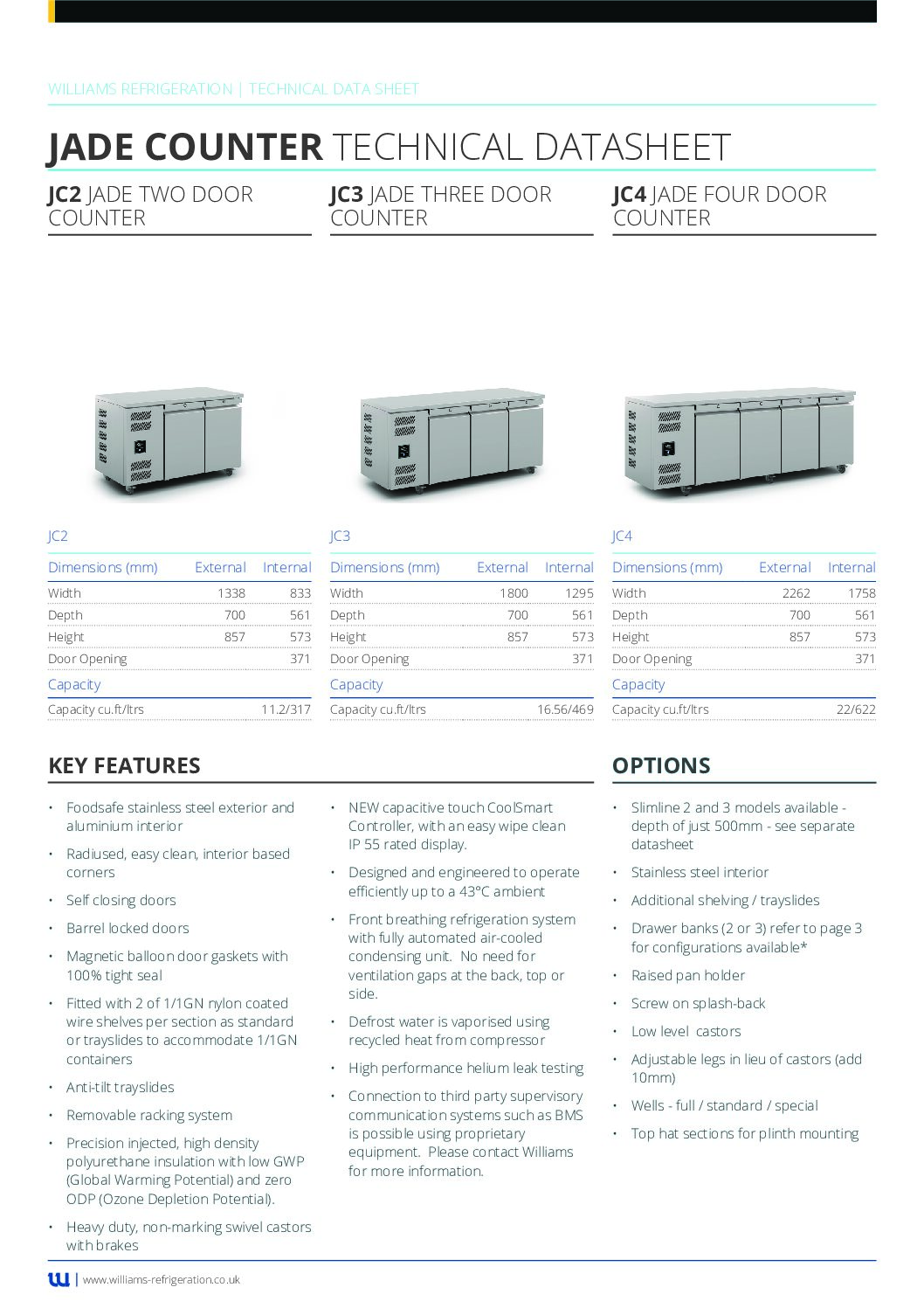WILLIAMS HJC3-SA 3 Door Counter Fridge 545L WILLIAMS HJC3-SA 3 Door Counter Fridge 545L - Image 3