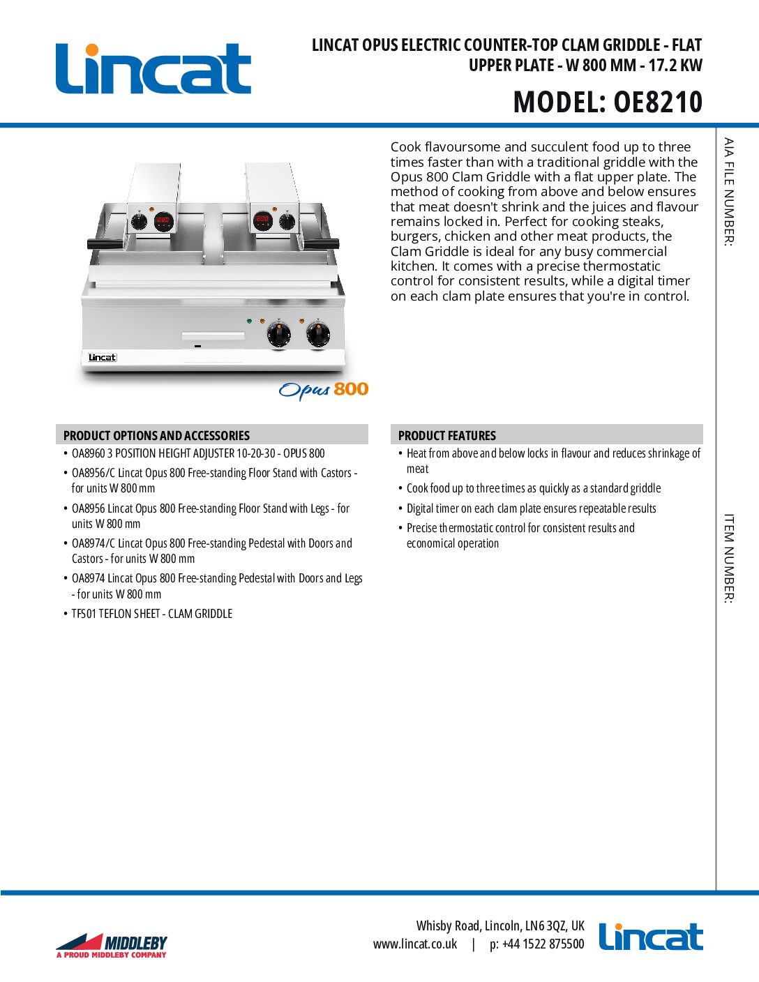 Lincat OE8210 Opus 800 Clam Griddle Flat Upper Plate Lincat OE8210 Opus 800 Clam Griddle Flat Upper Plate - Image 3