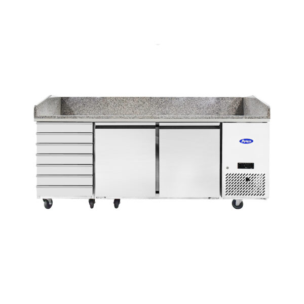 Atosa EPF3480GR 2 Door + 7 Drawer Pizza Prep Counter with Marble Top,