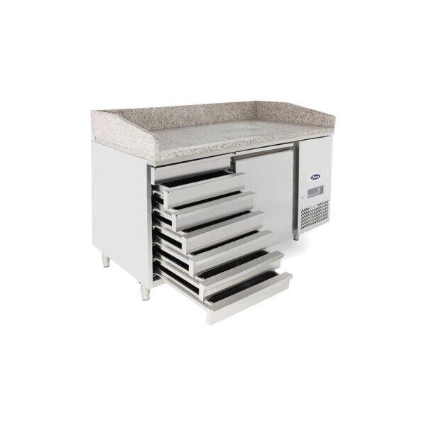 Atosa EPF3490GR Pizza Prep Counter – 1 Door + 7 Drawers, Marble Top