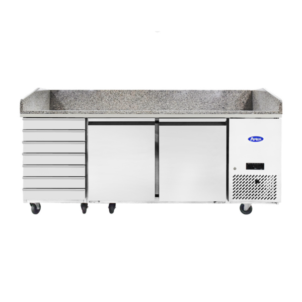 Atosa EPF3480GR 2 Door + 7 Drawer Pizza Prep Counter with Marble Top