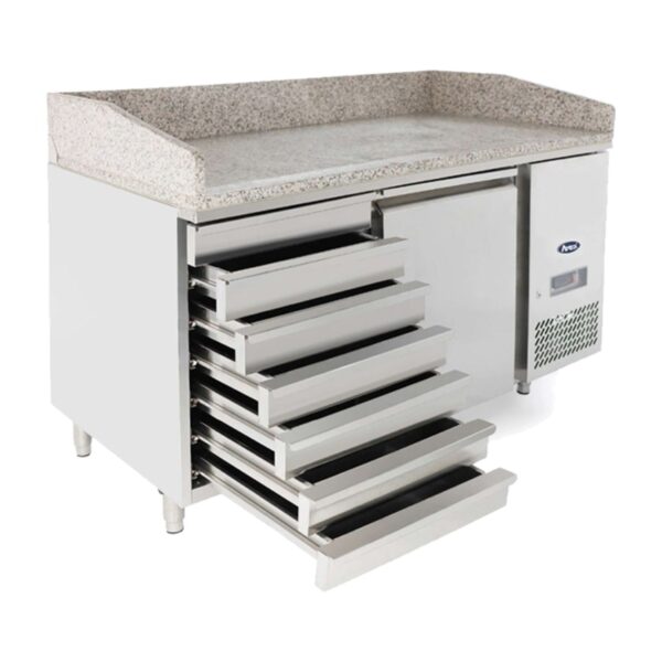 Atosa EPF3490GR Pizza Prep Counter – 1 Door + 7 Drawers, Marble Top