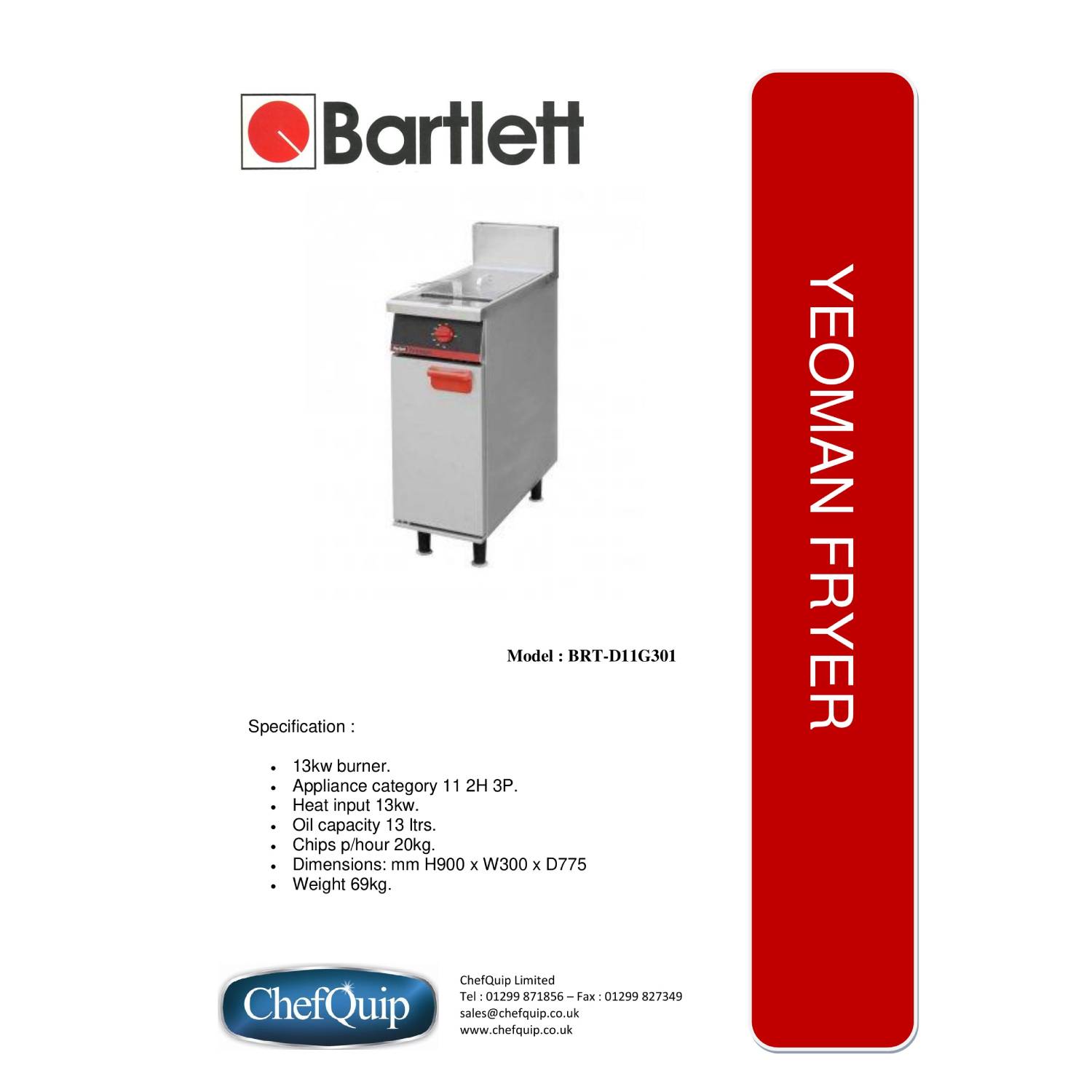 BARTLETT D-11G301 Yeoman Single Tank Gas Fryer BARTLETT D-11G301 Yeoman Single Tank Gas Fryer