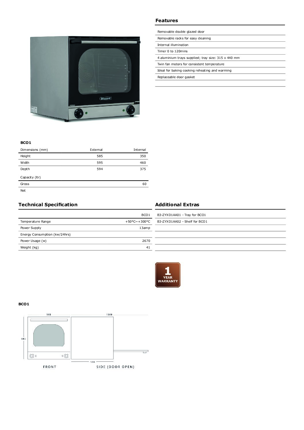 Blizzard BCO1 Electric Convection Oven – 4 Tray | 13A Plug Blizzard BCO1 Electric Convection Oven – 4 Tray | 13A Plug - Image 4
