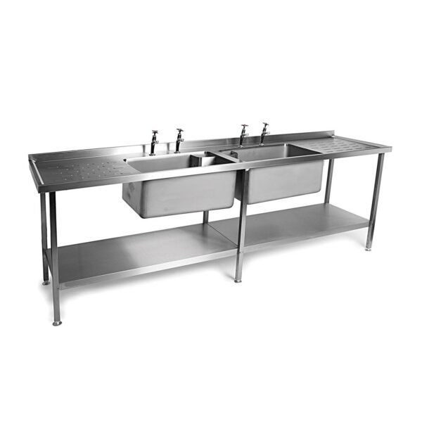 MOFFAT SSU24 Range Double Bowl Sink with Double Drainer, 2400mm wide