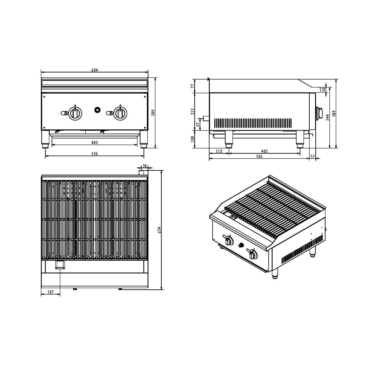 Infernus Gas 2 Burner Radiant Heat Charbroiler or Lava Rock Chargrill 600mm Infernus Gas 2 Burner Radiant Heat Charbroiler or Lava Rock Chargrill 600mm