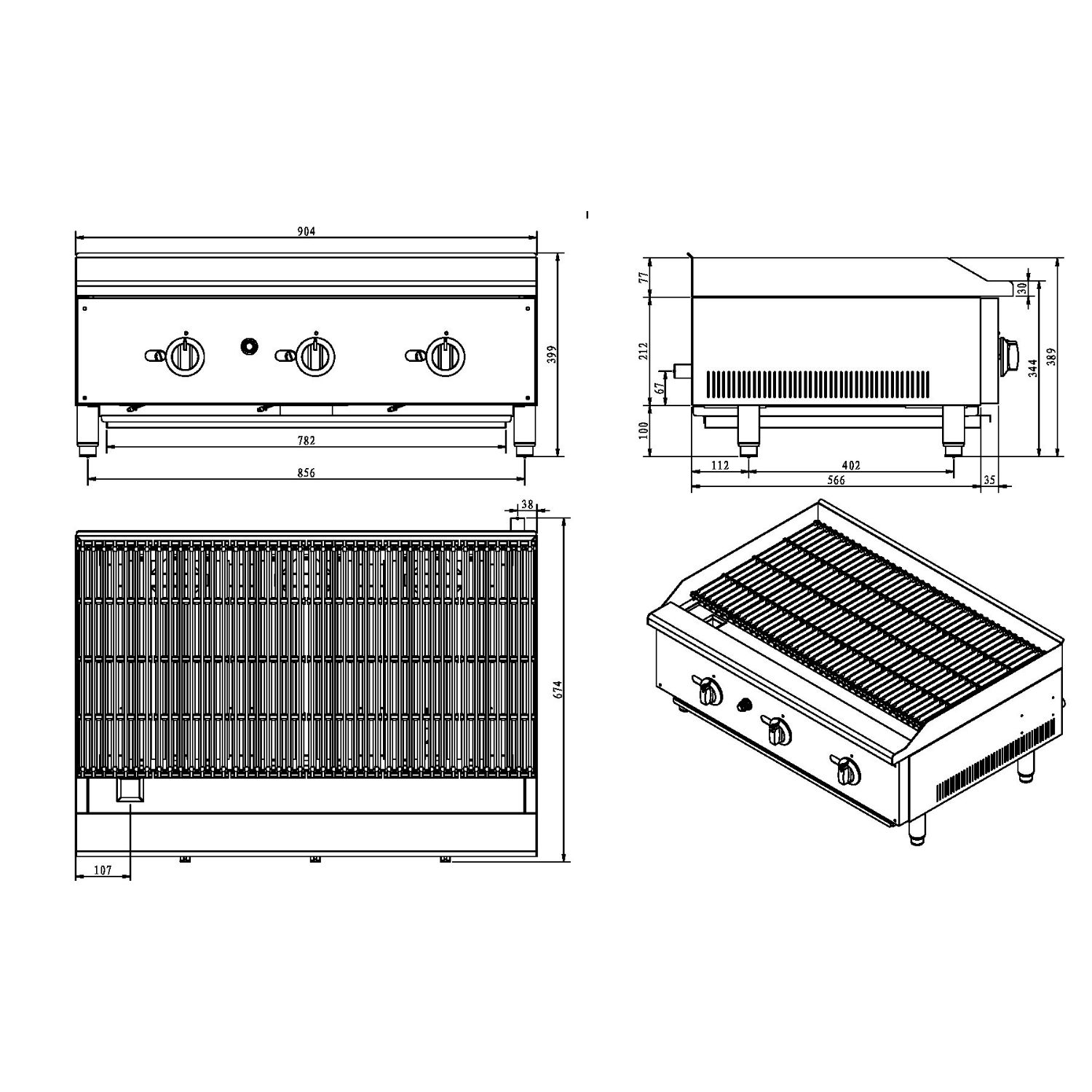 Infernus Gas 3 Burner Radiant Heat Charbroiler or Lava Rock Chargrill 900mm wide Infernus Gas 3 Burner Radiant Heat Charbroiler or Lava Rock Chargrill 900mm wide - Image 4