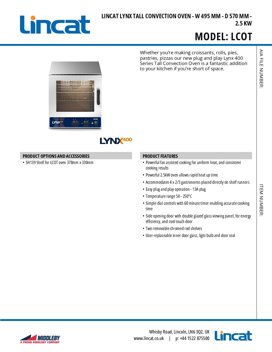 LINCAT LCOT Lynx 400 Tall Convection Oven 54L LINCAT LCOT Lynx 400 Tall Convection Oven 54L - Image 3