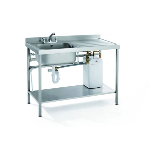 Parry QFSINK1470R10L – Single Bowl Sink with Right Hand Drainer & 10 Litre Boiler, 1400mm wide