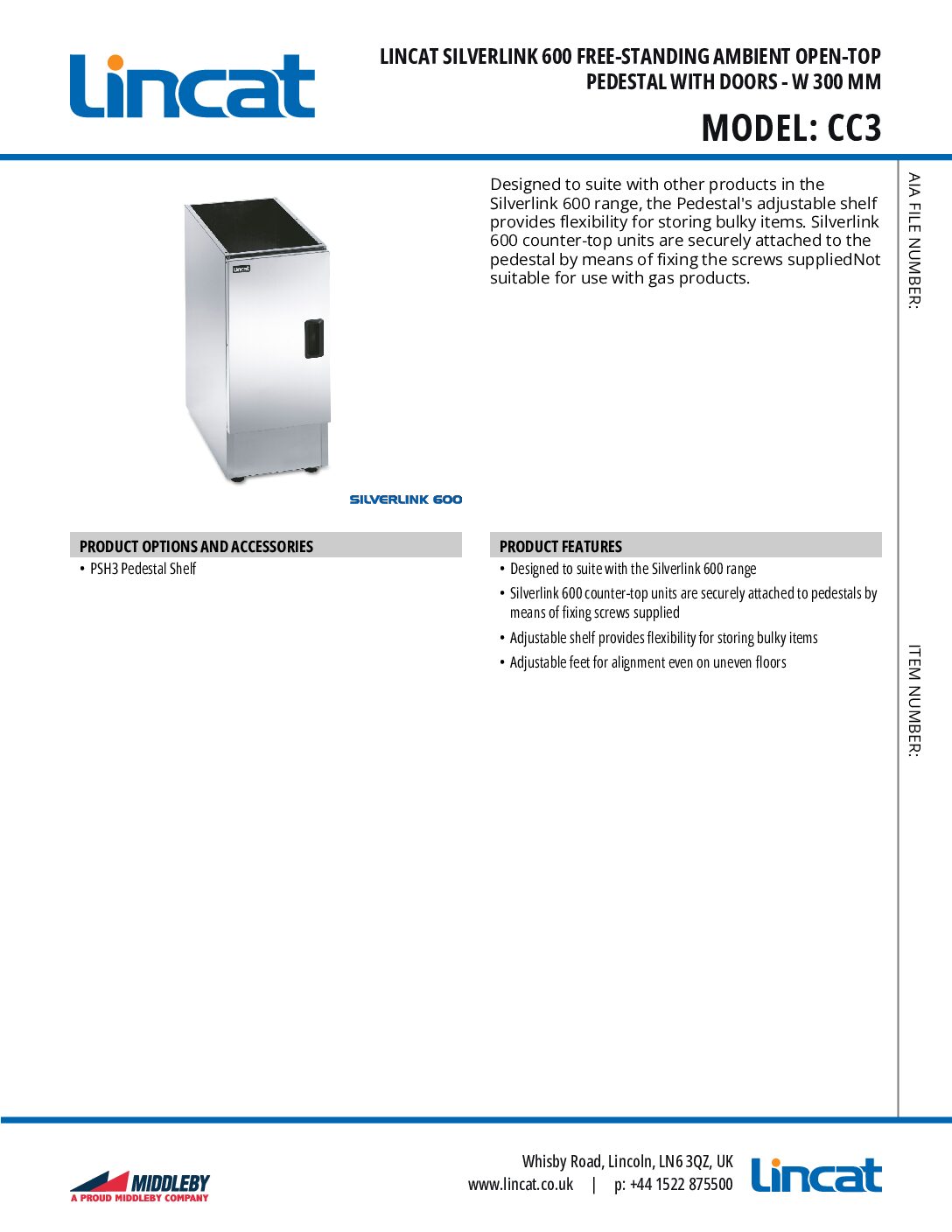 LINCAT CC3 Silverlink 600 Free-standing Ambient Open-Top Pedestal with Doors, 300mm LINCAT CC3 Silverlink 600 Free-standing Ambient Open-Top Pedestal with Doors, 300mm - Image 2