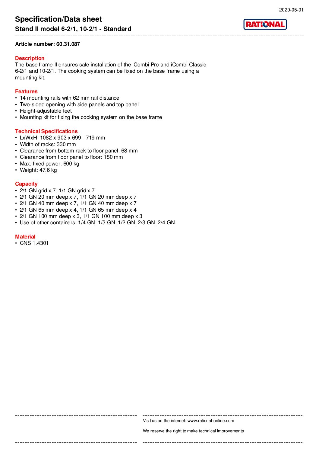 Rational Stand II for iCombi Pro & iCombi Classic 6-2/1 & 10-2/1 Rational Stand II for iCombi Pro & iCombi Classic 6-2/1 & 10-2/1 - Image 2