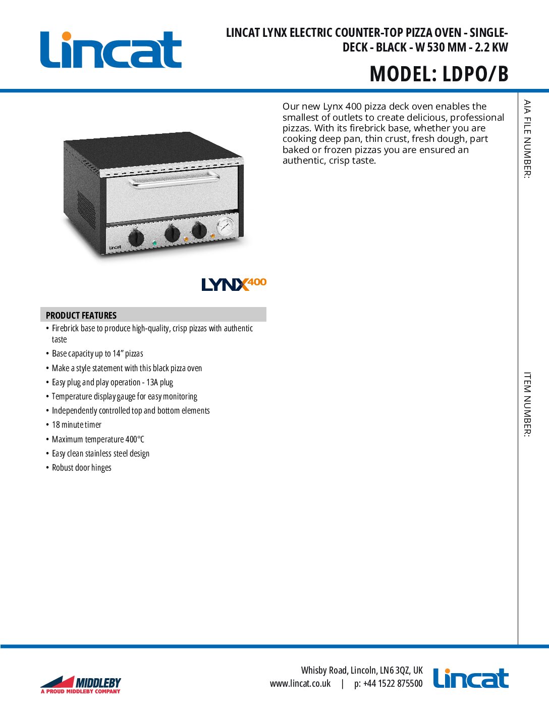 Lincat LDPO/S Lynx 400 Single Deck Pizza Oven, Stainless Steel Lincat LDPO/S Lynx 400 Single Deck Pizza Oven, Stainless Steel - Image 3