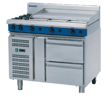 Blue Seal G518A-RB 1200mm 2 Burner Gas Cooktop with 900 Griddle on Refrigerated Base