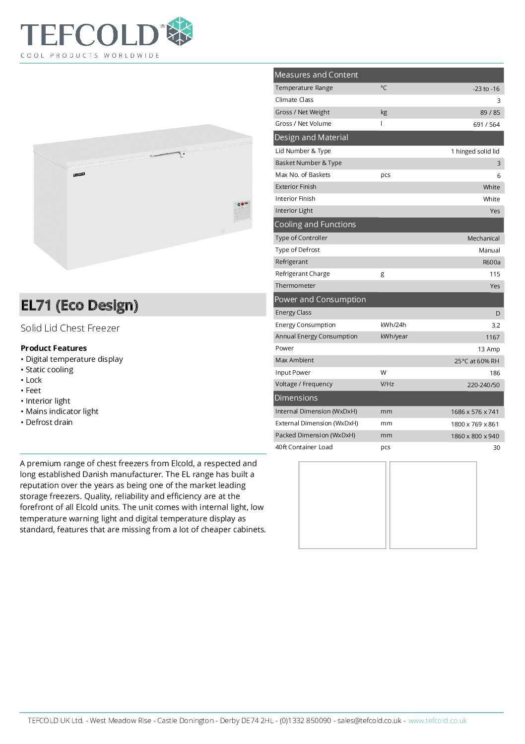 Elcold EL71 Ice Cream Chest Freezer, 701L Elcold EL71 Ice Cream Chest Freezer, 701L - Image 2