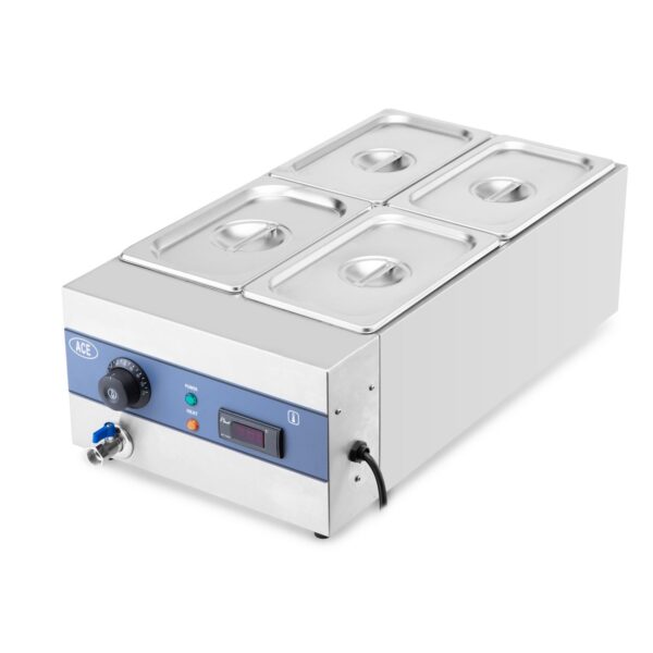 ACE 4 Pot Wet Electric Bain Marie with Digital Temp Display & Drain Tap