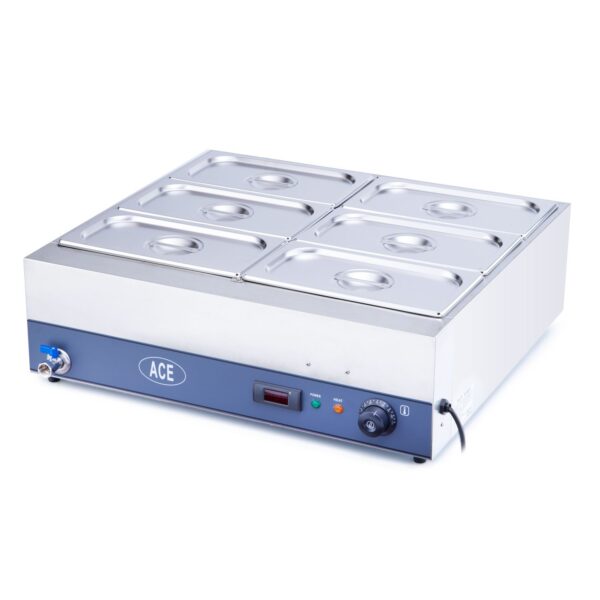 ACE 6 Pot Square Wet Bain Marie with Tap & Pans - Electric