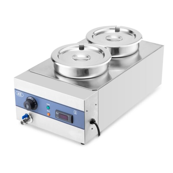 ACE 2 Pot Round Wet Bain Marie with Tap & Pans - Electric