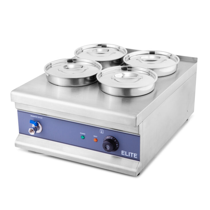 4-Pot Round Wet Well Bain Marie – With Drain Tap, 4 x 4L Pans (ELITE) 4-Pot Round Wet Well Bain Marie – With Drain Tap, 4 x 4L Pans (ELITE)