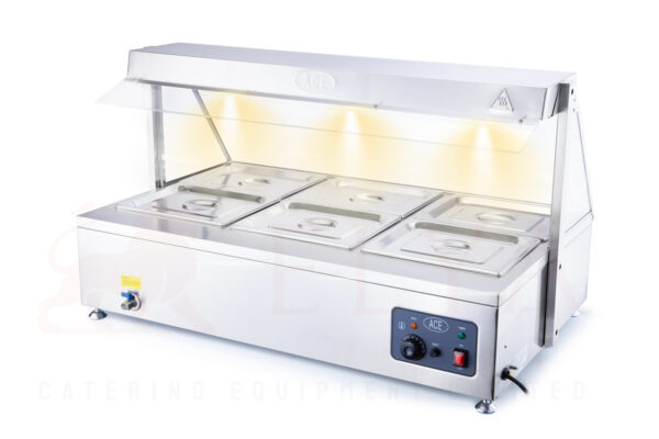 ACE Carvery 6 Pot Bain Marie with Glass – 110cm Heated Gantry