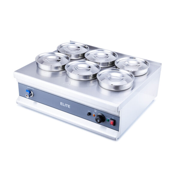 6-Pot Wet Well Bain Marie – With Drain Tap, 6 x 4.5L Pots (ELITE) 6-Pot Wet Well Bain Marie – With Drain Tap, 6 x 4.5L Pots (ELITE)
