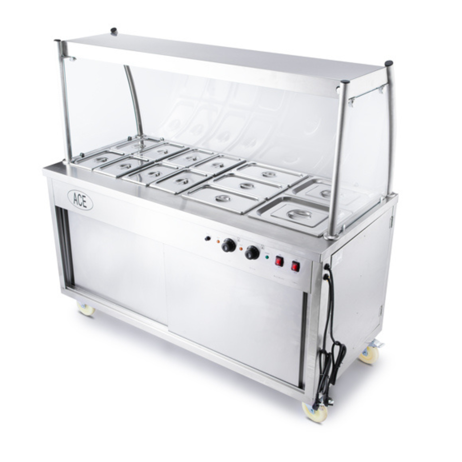 ACE Square Pot Glass Front Serve Over Wet Well Bain Marie with Hot Cupboard