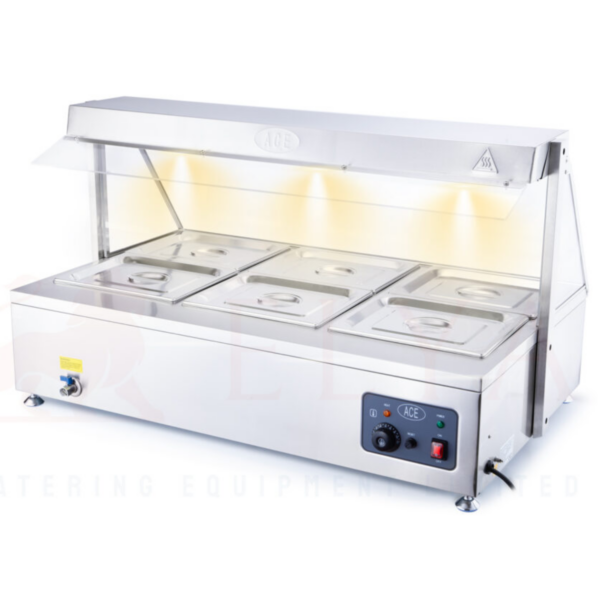 ACE Carvery 6 Pot Bain Marie with Glass – 110cm Heated Gantry