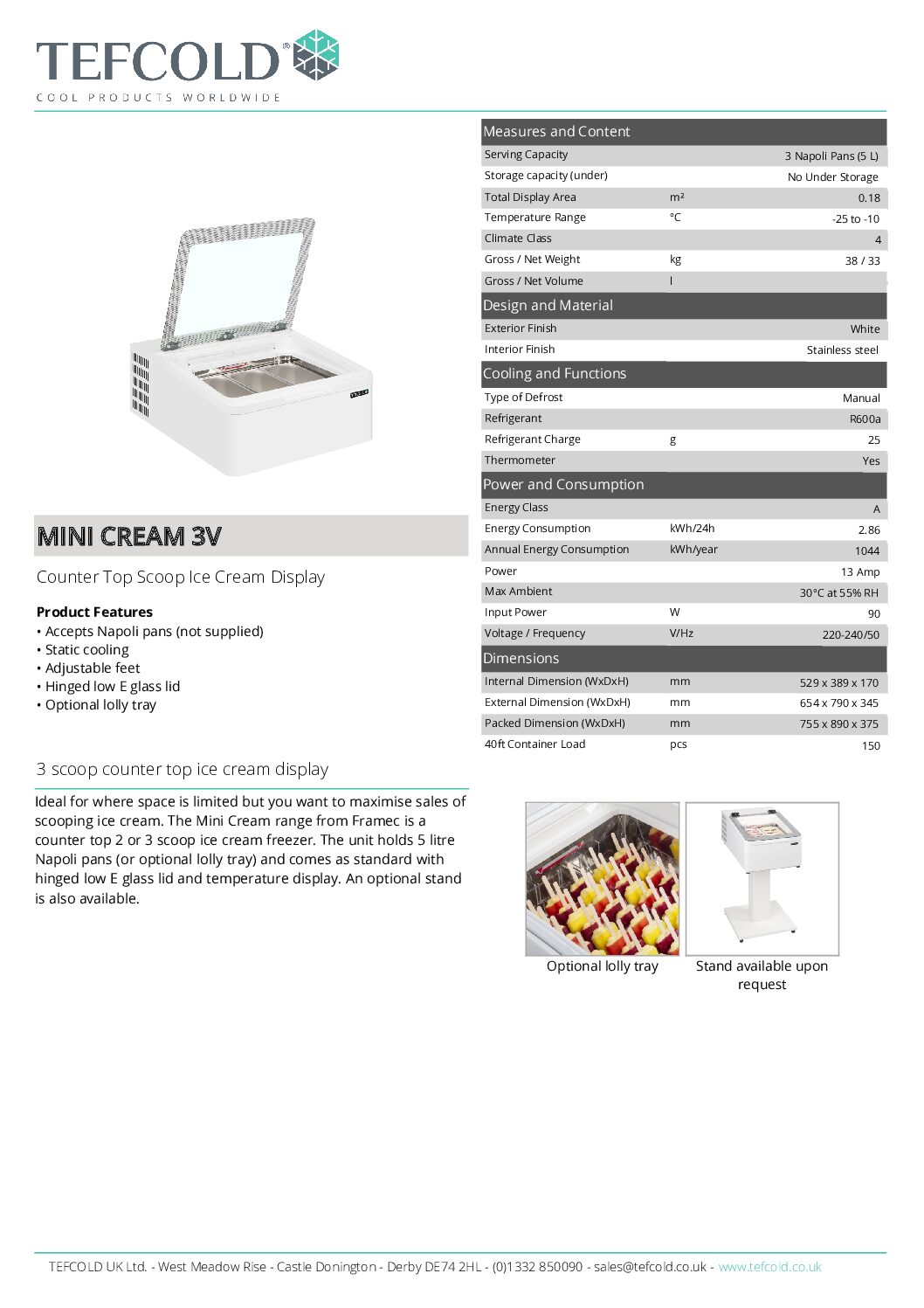 Framec Mini Cream 3V Counter Top Scoop Ice Cream Display Framec Mini Cream 3V Counter Top Scoop Ice Cream Display - Image 4