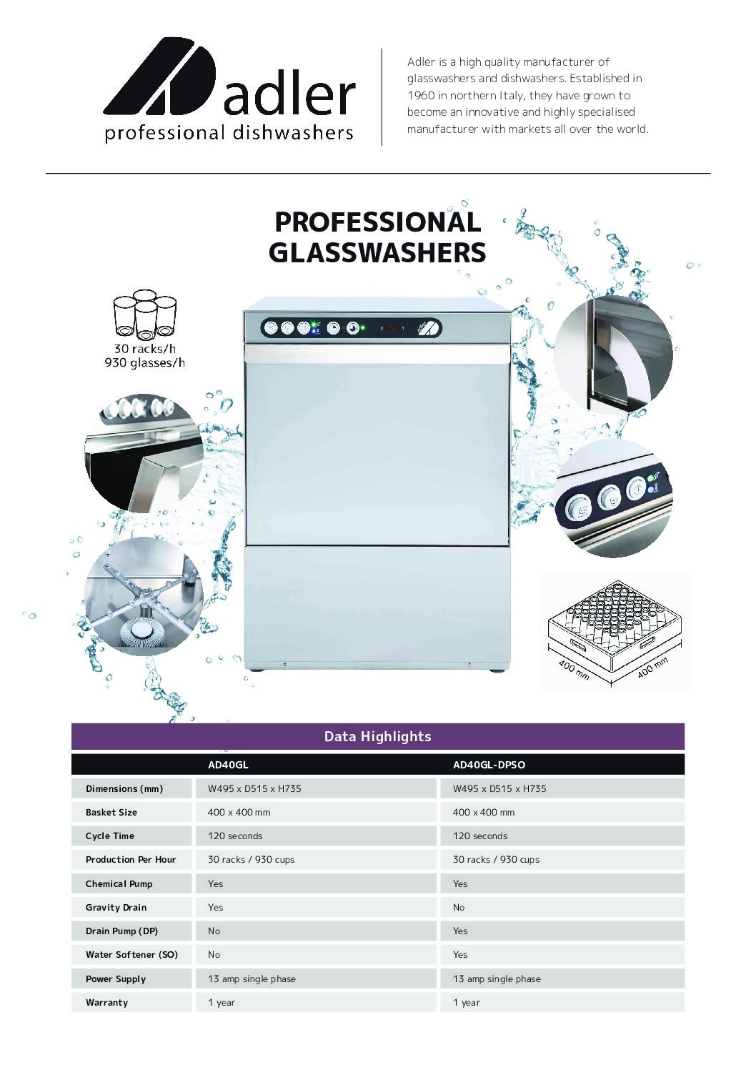 Adler AD40GL 400mm Glasswasher – Gravity Drain, Chem Pump, 13A Plug Adler AD40GL 400mm Glasswasher – Gravity Drain, Chem Pump, 13A Plug - Image 8