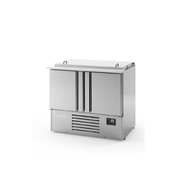 Infrico ME1000BAN 2 Door Stainless Steel Refrigerated Pizza/Saladette Prep Counter With Cutting Board, 230L