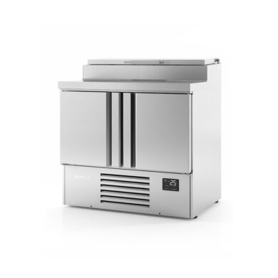 Infrico ME1000EN 2 Door Stainless Steel Refrigerated Pizza/Saladette Prep Counter With Raised Collar, 230L