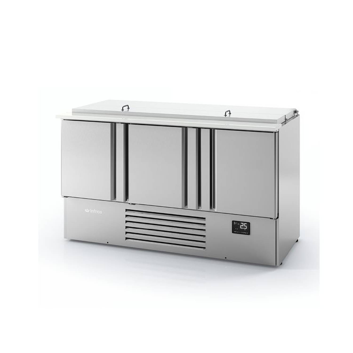 Infrico ME1003BAN 3 Door Stainless Steel Refrigerated Pizza/Saladette Prep Counter