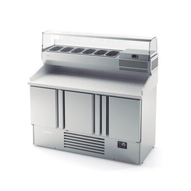 Infrico ME1003VIP 3 Door Stainless Steel Refrigerated PizzaSaladette Prep Counter With Granite Worktop, 355L