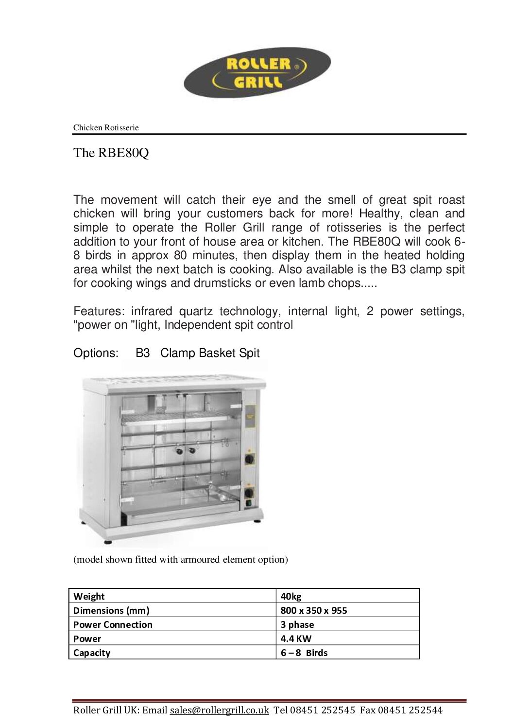 Roller Grill RBE 80Q Electric Rotisserie with Display Shelf Roller Grill RBE 80Q Electric Rotisserie with Display Shelf - Image 3