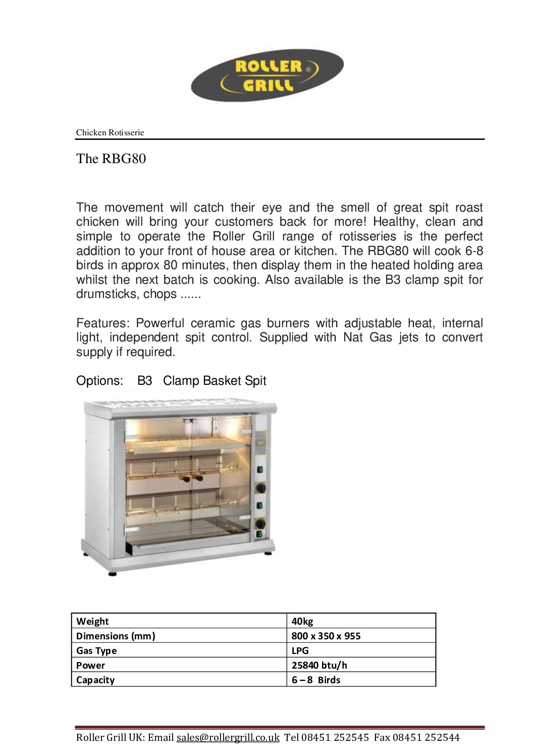 Roller Grill RBG 80 Gas Rotisserie with Display Shelf Roller Grill RBG 80 Gas Rotisserie with Display Shelf - Image 3