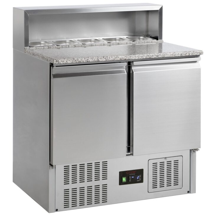 Tefcold GP92 2 Door Stainless Steel Refrigerated Pizza/Saladette Prep Counter With Granite Top, 260L Tefcold GP92 2 Door Stainless Steel Refrigerated PizzaSaladette Prep Counter With Granite Top, 260L