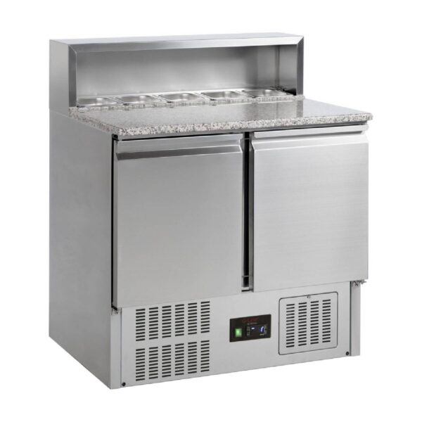 Tefcold GP92 2 Door Stainless Steel Refrigerated Pizza/Saladette Prep Counter With Granite Top, 260L