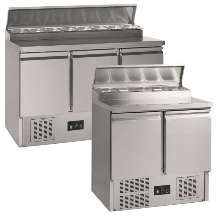 TeTefcold GSS435 3 Door Stainless Steel Refrigerated Pizza/Saladette Prep Counter, 348L