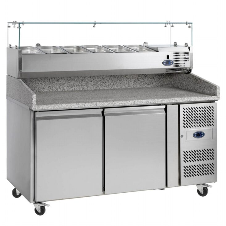Tefcold PT1200 2 Door Stainless Steel Refrigerated PizzaSaladette Prep Counter, 370L