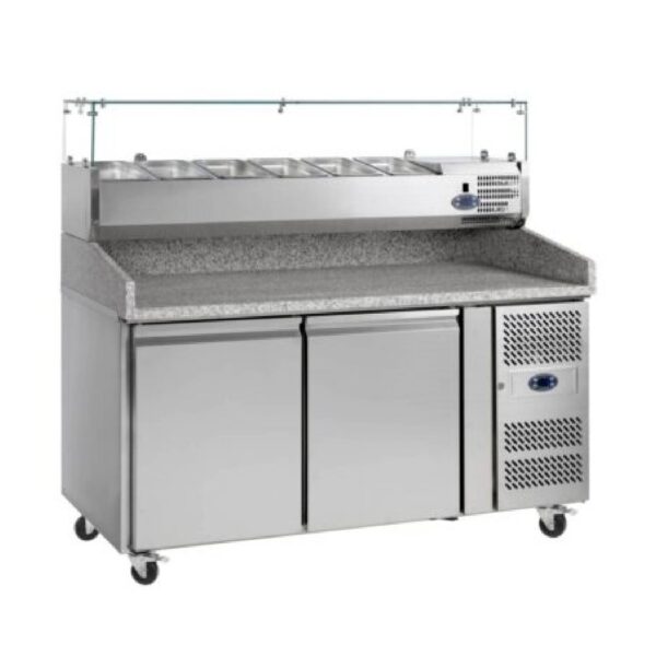 Tefcold PT1200 2 Door Stainless Steel Refrigerated Pizza/Saladette Prep Counter, 370L