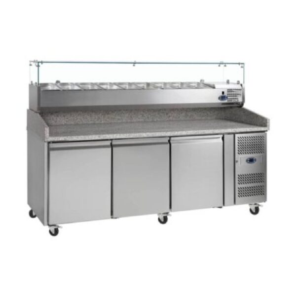 Tefcold PT1300 3 Door Stainless Steel Refrigerated Pizza/Saladette Prep Counter, 565L
