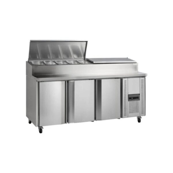Tefcold SS7300 3 Door Stainless Steel Refrigerated Pizza Prep Counter/Saladette, 429L