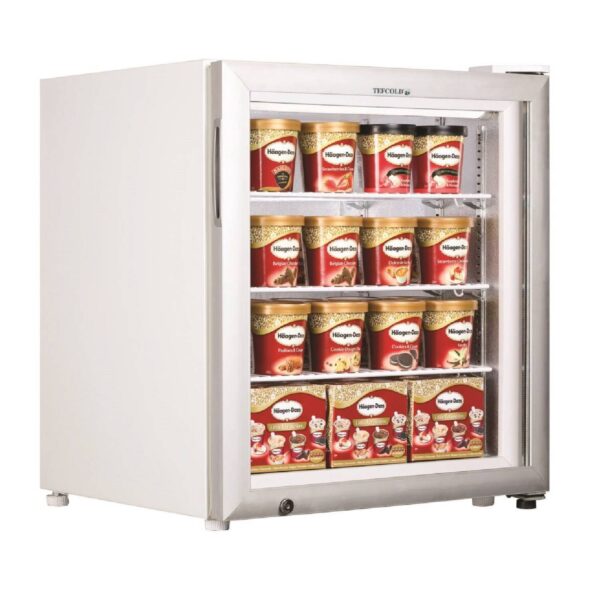 Tefcold UF100G Countertop White Glass Door Display Freezer, 90L