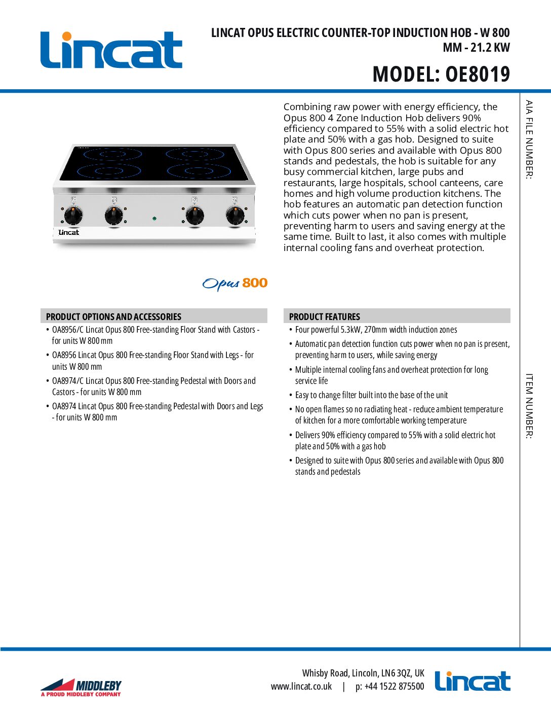 Lincat OE8019 Electric Counter-top Induction Hob, 21.2kW Lincat OE8019 Electric Counter-top Induction Hob, 21.2kW - Image 3