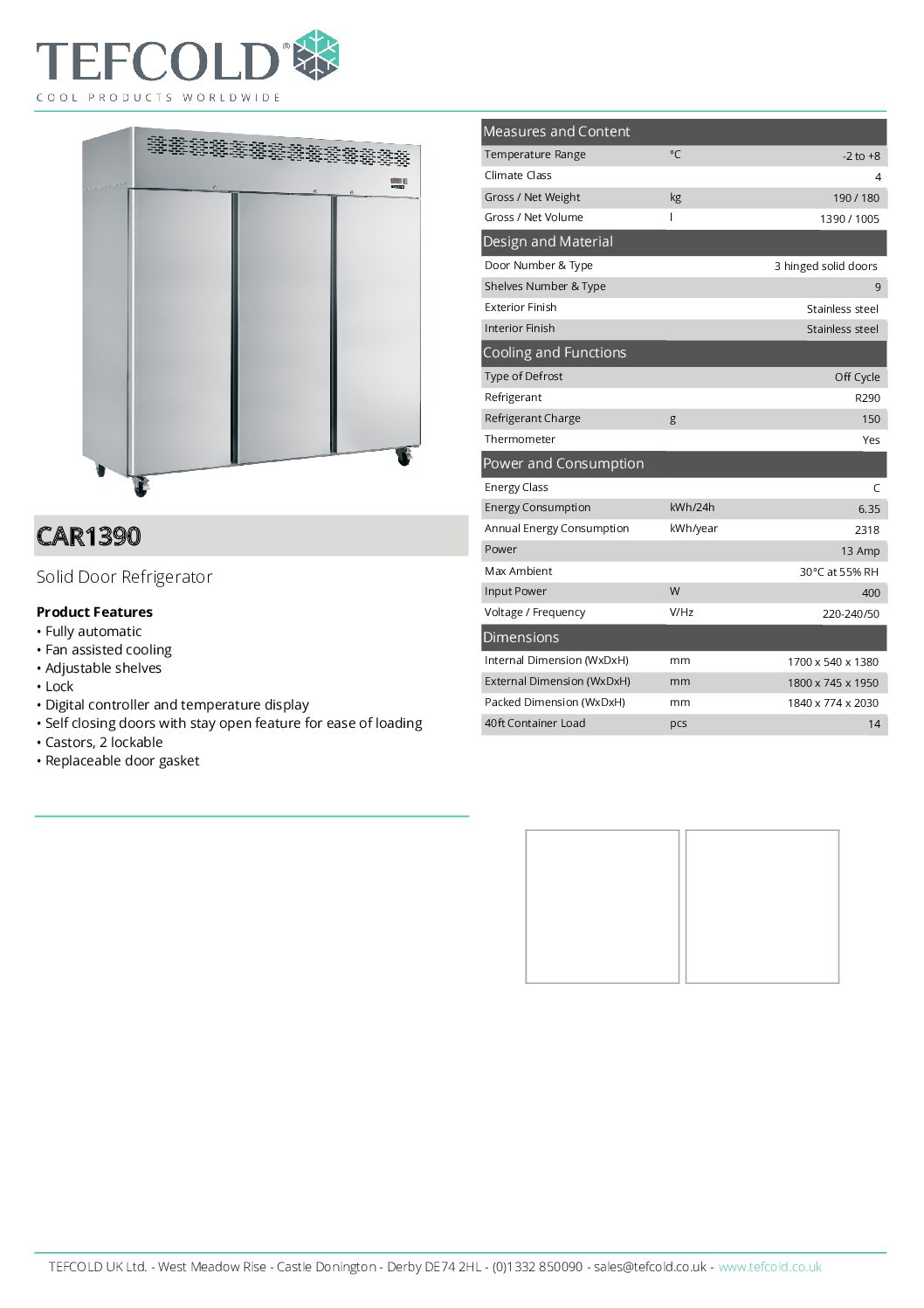 Tefcold CAR1390 Triple Solid door Refrigerator, 1390L Tefcold CAR1390 Triple Solid door Refrigerator, 1390L - Image 3