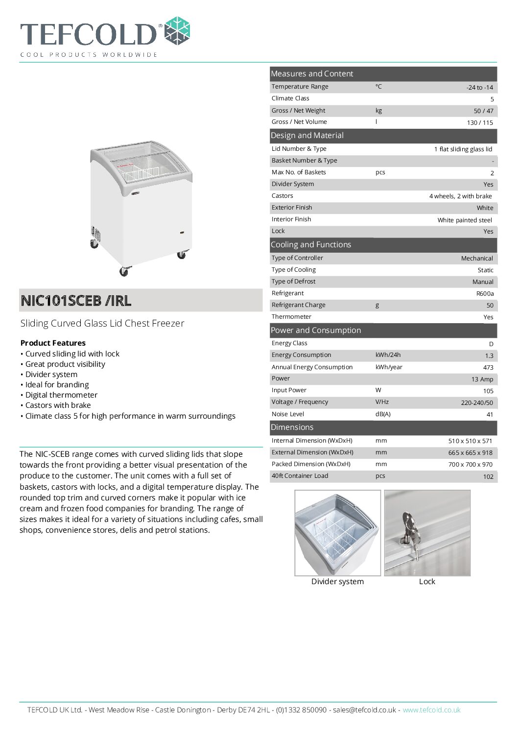 Tefcold NIC101SCEB Sliding Curved Glass Lid Chest Freezer Tefcold NIC101SCEB Sliding Curved Glass Lid Chest Freezer - Image 7