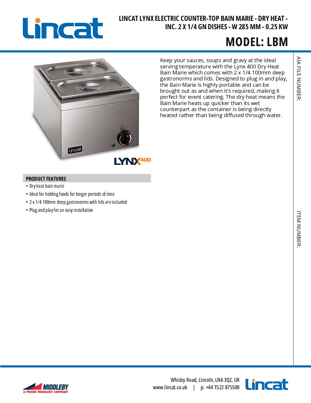 Lincat LBM 2 x 1/4 GN Electric Counter-top Bain Marie, Dry Heat Lincat LBM 2 x 1/4 GN Electric Counter-top Bain Marie, Dry Heat - Image 3